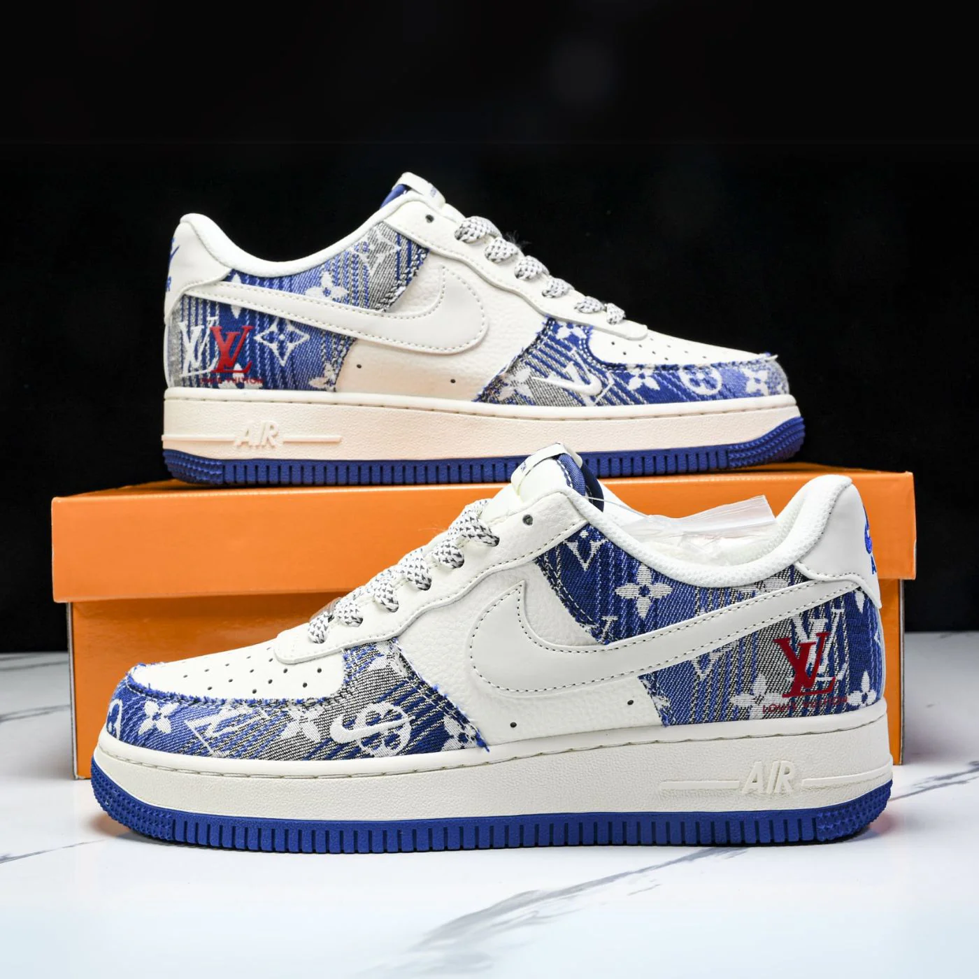 Indigo Stitch LV Air Force 1 - Image 5