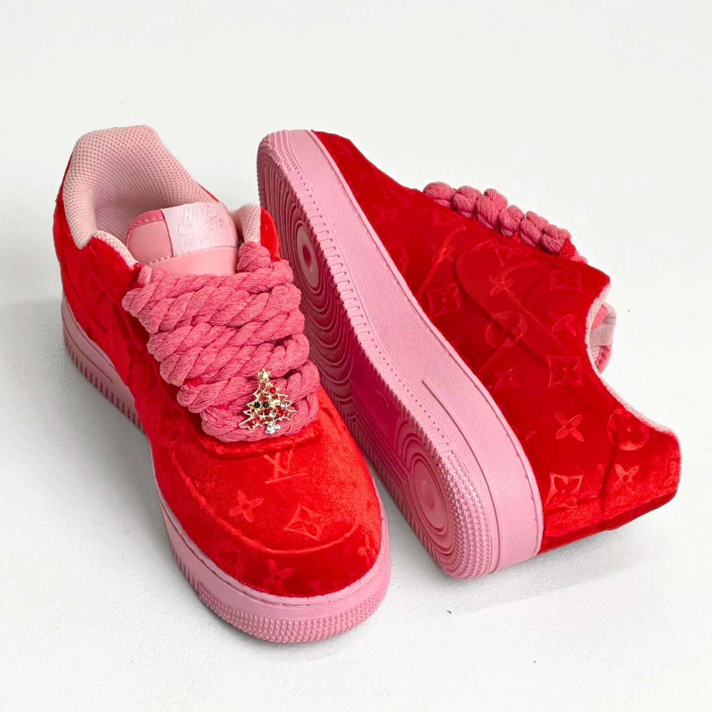 Red LV Velvet Air Force 1 - Image 4
